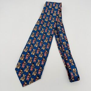 Vintage Korean Air Men's Blue Silk Teddy Bear Tennis Player Necktie